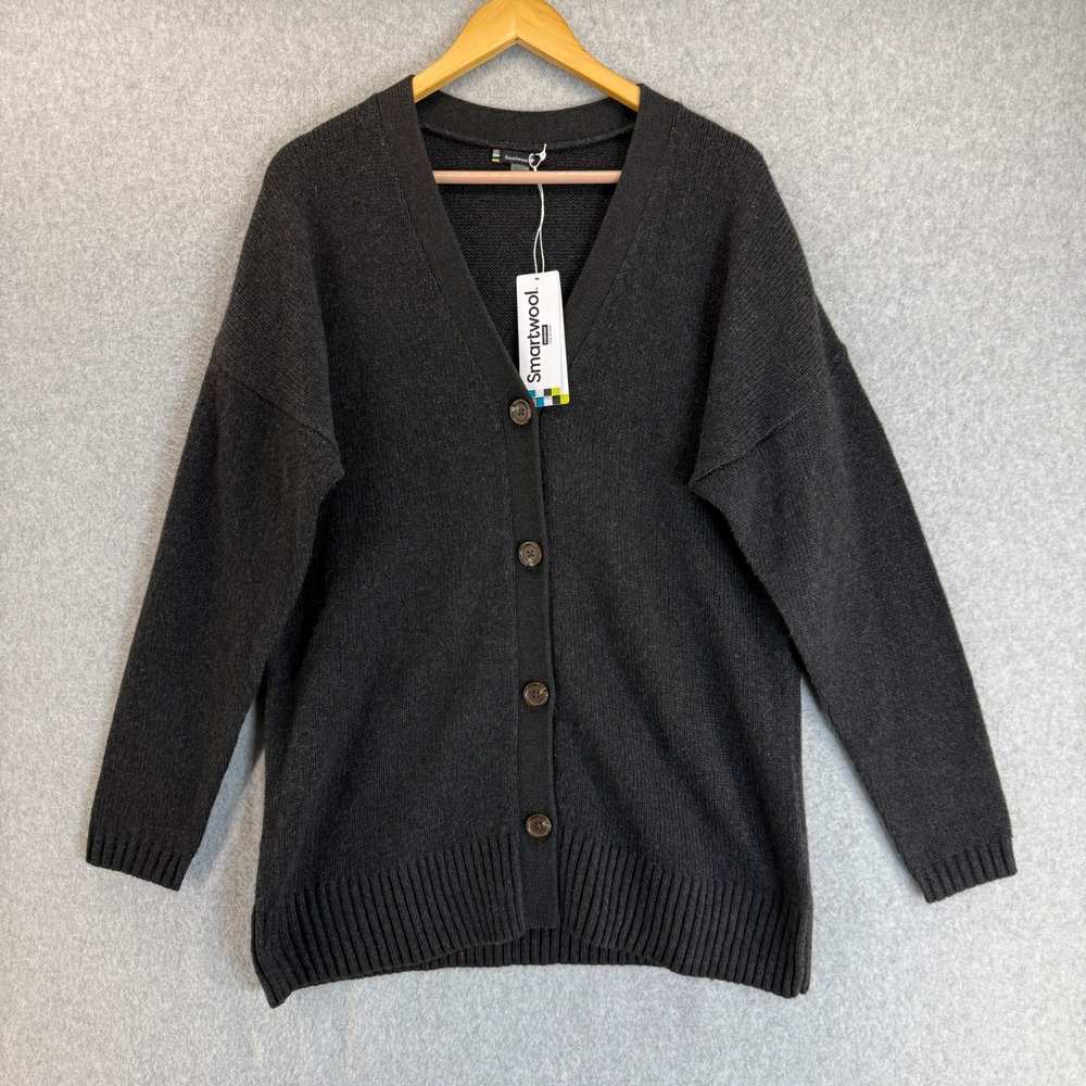 Smartwool Cozy Lodge Cardigan Charcoal Gray Wool Blend Sweater Womens Medium NWT